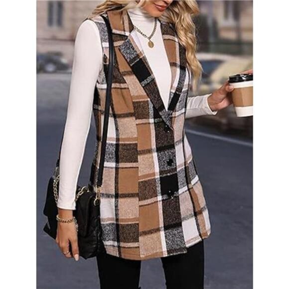 Plaid Button Up Vest Coat - Picture 2 of 7